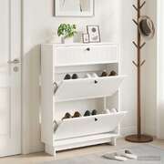 Shoe Cabinet White Engineered Wood 78x24x103cm