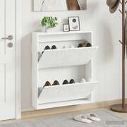 Shoe Cabinet White Engineered Wood 71x17x86cm
