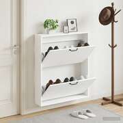 Shoe Cabinet White Engineered Wood 71x17x86cm