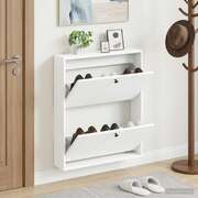 Shoe Cabinet White Engineered Wood 71x17x86cm