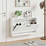 Wall Shoe Cabinet White 71x17x43cm