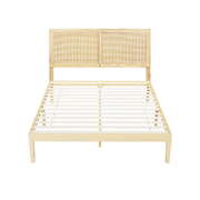 Bed Frame Double Size With Rattan Headboard Wooden Bed Base Bruno