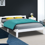 Queen Size Wooden Bed Frame Mattress Base Timber Platform White LEXI