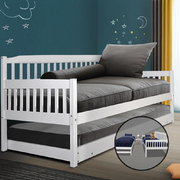 Single Wooden Trundle Bed Frame Timber Kids Adults