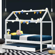 Bed Frame Wooden Trundle Daybed Kids House Frame White HOLY