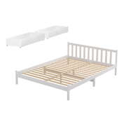 Bed Frame Double Size Wooden Platform With 2 Storage Drawers White