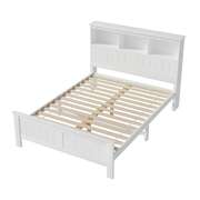 Bed Frame Double Size Wooden With 3 Shelves Bed Head White