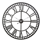 60cm Wall Clock Large Roman Numerals Metal Black