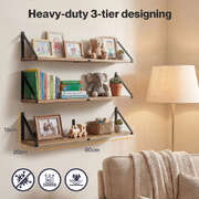 Floating Wall Shelves 3-Pack Rustic Wood 80cm | EXTG