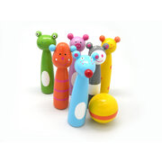 ANIMAL BOWLING SET WOODEN CASE