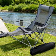 Camping chair adjustable reclining portable outdoor folding chair grey