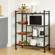 4-Tier Kitchen Rack Microwave Bakers Storage Shelf with 3 Baskets Wheels