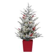 Christmas Tree 1M LED Potted Xmas Party Decor Red Barries Flocked
