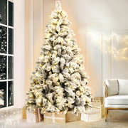 Jingle Jollys Snowy Christmas Tree 2.1M 7FT LED Lights Xmas Decorations Warm White