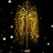 Jingle Jollys 2.1M LED Christmas Willow Tree 600 LED Xmas Warm White Optic Fiber