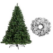 Jingle Jollys 6FT Christmas Tree Wreath 1.8M Xmas Decorations Green Home Decor 800 Tips Green Snowy