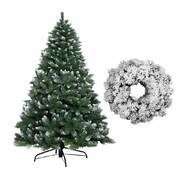 Jingle Jollys 8FT Christmas Tree Wreath 2.4M Xmas Decorations Green Home Decor 1400 Tips Green Snowy White