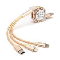 3 in 1 Retractable Fast Chargin Cable Micro USB Type C Adapter iPhone iOS (Gold)