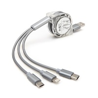 3 in 1 Retractable Fast Chargin Cable Micro USB Type C Adapter iPhone iOS (Gray)