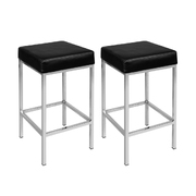 Set of 2 PU Leather Bar Stools - Black
