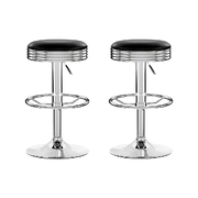 Set of 2 Backless PU Leather Bar Stools - Black and Chrome