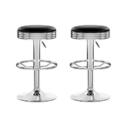 Set of 2 Backless PU Leather Bar Stools - Black and Chrome