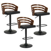 3-Piece Bentwood Walnut Barstool Set Leather Seat Metal Frame
