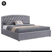 Queen Linen Fabric Gas Lift Storage Bed Frame w/ Headboard - Dark Grey