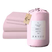 4-Piece King Bed Sheet Set Cotton Rich 1000TC Pink Microfibre CVC