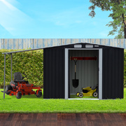 4x8ft Zinc Steel Garden Shed with Open Storage - Black