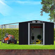 8x8ft Zinc Steel Garden Shed with Open Storage - Black