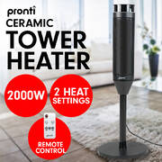 Pronti Electric Tower Heater 2000W Ceramic Portable Remote - Black