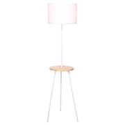 Metal Tripod Floor Lamp Shade with Wooden Table Shelf