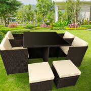 9pc PE Rattan Cube Dining Garden Set - Brown