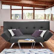 3 Seater Leather Sofa Bed Lounge - Grey