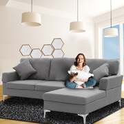 Linen Corner Sofa Couch Lounge L-shape w/ Left Chaise D.Grey