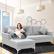 Linen Corner Sofa Couch Lounge with Chaise Seat Light Grey