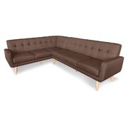Faux Linen Corner Wooden Sofa Lounge L-shaped Futon with Chaise Brown
