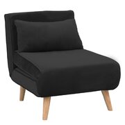 Adjustable Corner Sofa Bed Single Seater Lounge Faux Velvet - Black