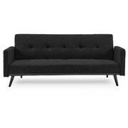 Tufted Linen 3-Seater Sofa Bed with Armrests - Black