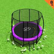 8ft Round Outdoor Trampoline Purple Backyard Fun Fitness Jumping