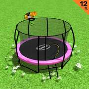 12ft Outdoor Trampoline with Basketball Hoop Pink Backyard Fun Fitness