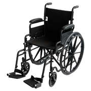 24in Foldable Wheelchair Black Heavy-Duty Steelframe Disability Mobility Aid