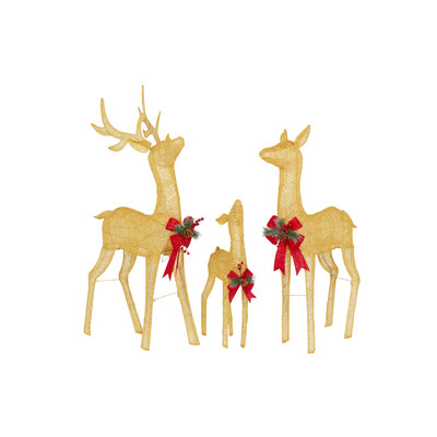 Set of 3 Gold Mesh Outdoor Christmas Display Reindeer with Lights