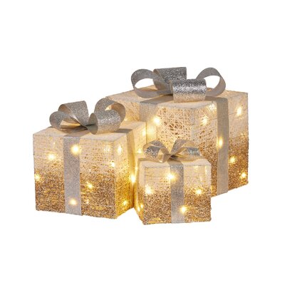 Christmas Present Display Set with Lights Champagne Finish