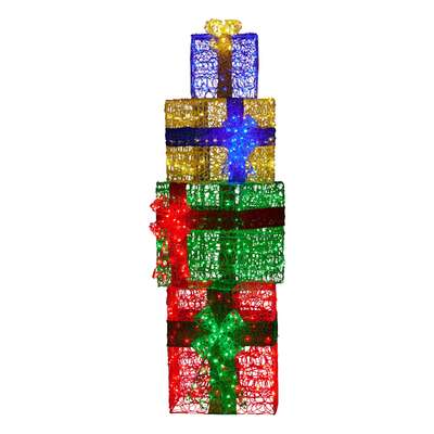 1.9m Christmas 4-Piece Gift Stack LED Lights Bows Indoor Outdoor Front Lawn Yard D