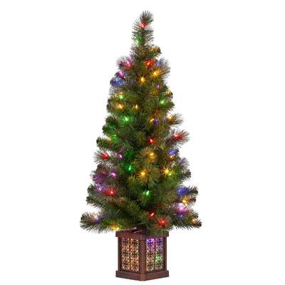 4ft Christmas Tree Glittery Gold Pine Foliage LED Multi Lights Xmas Decor