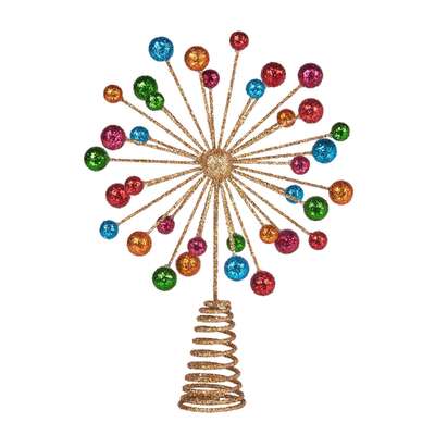 Christmas Tree Topper Glittery Baubles Gold Decoration Multi-Colour Ornaments