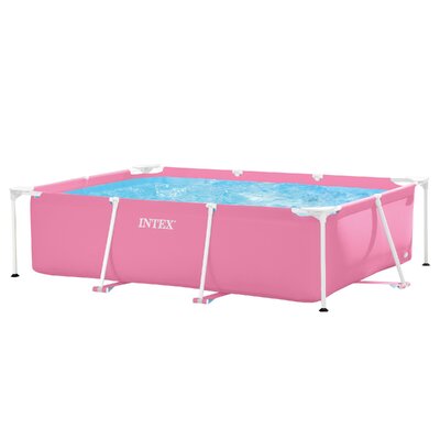 Rectangular Metal Frame Pool 220 x 150cm - Pink, Outdoor Family Swimming Pool