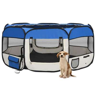 Foldable Dog Playpen Blue Portable Pet Exercise Pen 145x145x61cm